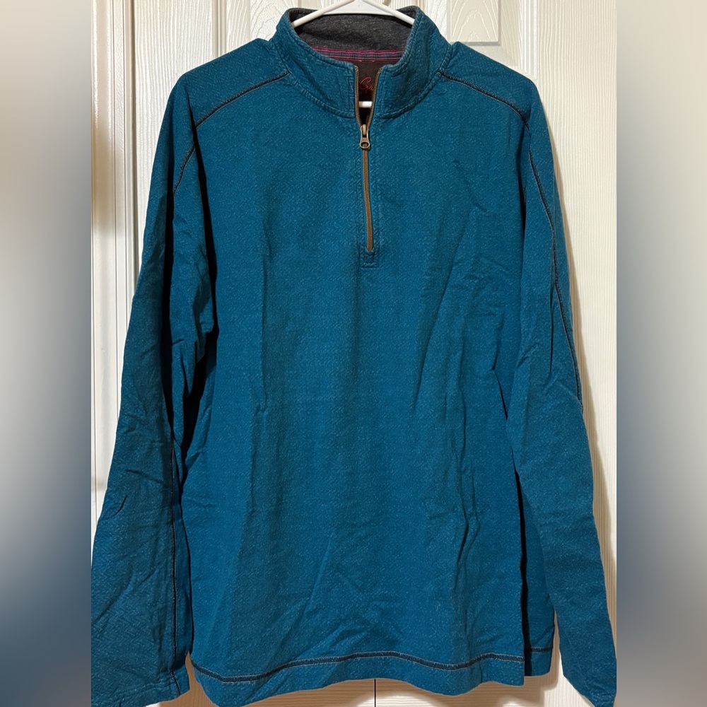 Robert Graham Men's 1/4 Sweater Teal Herringbone Cotton Sz 2XL Classic Fit